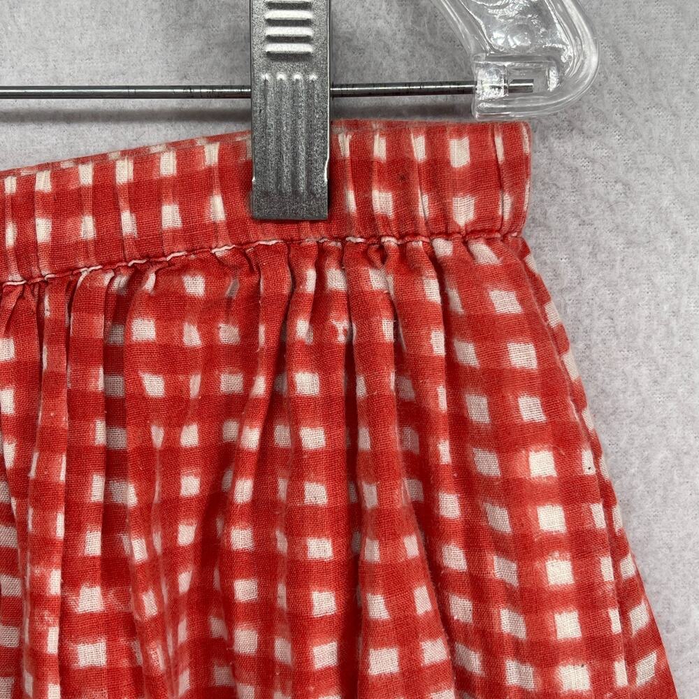 AUNTIE OTI Skirt L Gingham Check Pleated A-Line Cotton Khadi Pull On Cotton Red - Picture 4 of 9
